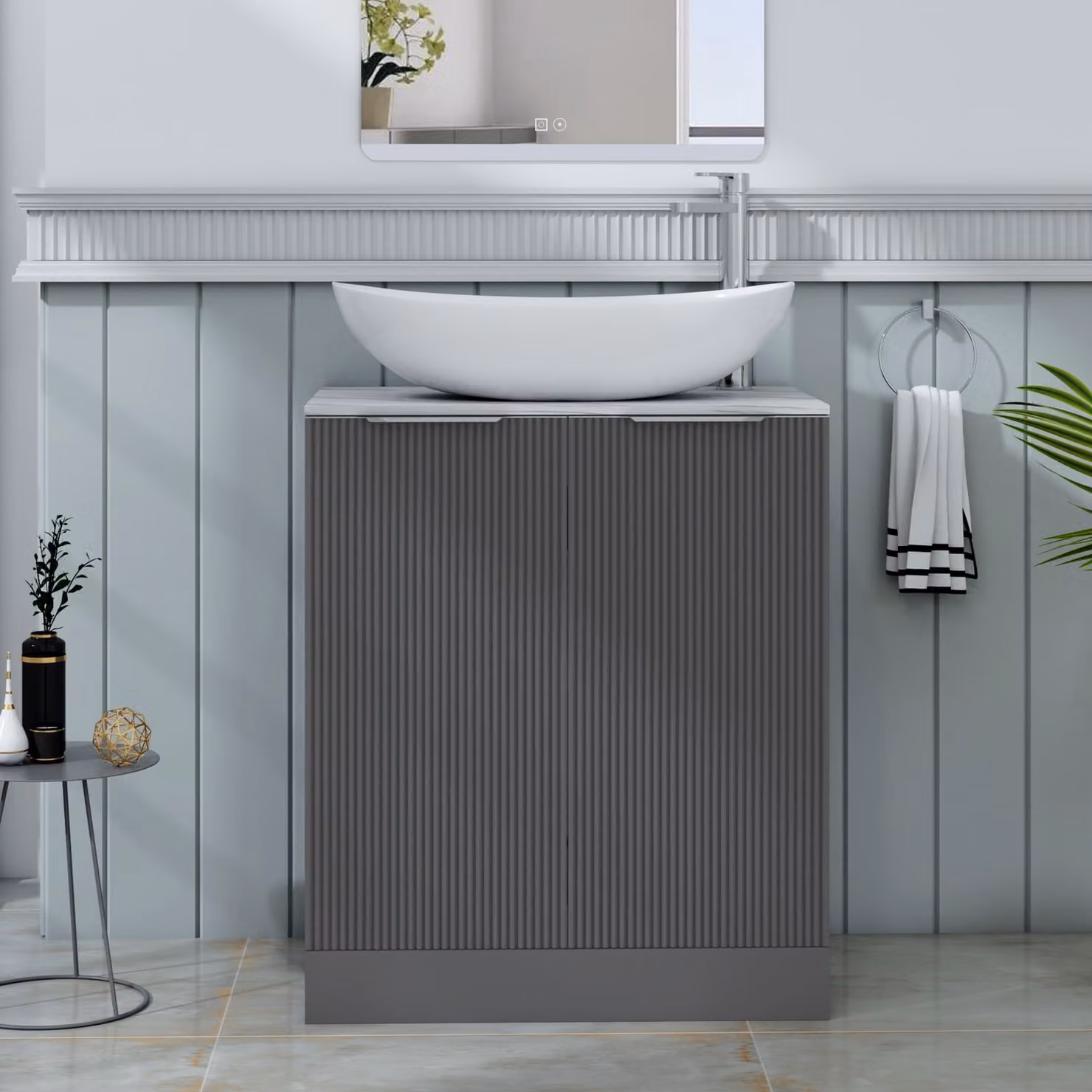 Royal Bathrooms Evora 700mm Graphite Grey Fluted Floor Standing 2 Door Vanity Unit with Cesar Stone Basin