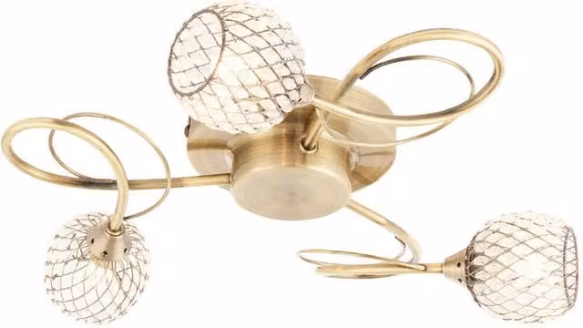 Loops Semi Flush Ceiling Light in Brass with Transparent Glass Beads for 3 Bulbs – 1