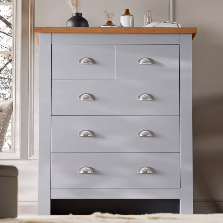 DHS 5 Drawer Shaker Bedroom Chest of Drawers in Grey, W: 102 cm, D: 42 cm, H: 75 cm