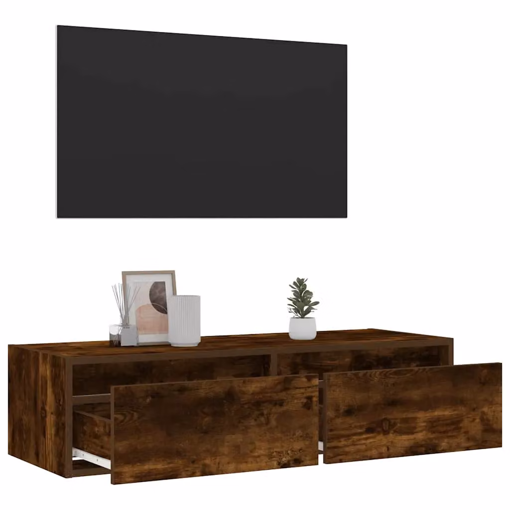 Berkfield Home Modern Smoked Oak TV Cabinet with Integrated LED Lights in Brown, W: 100 cm, D: 35.5 cm, H: 25 cm – 5