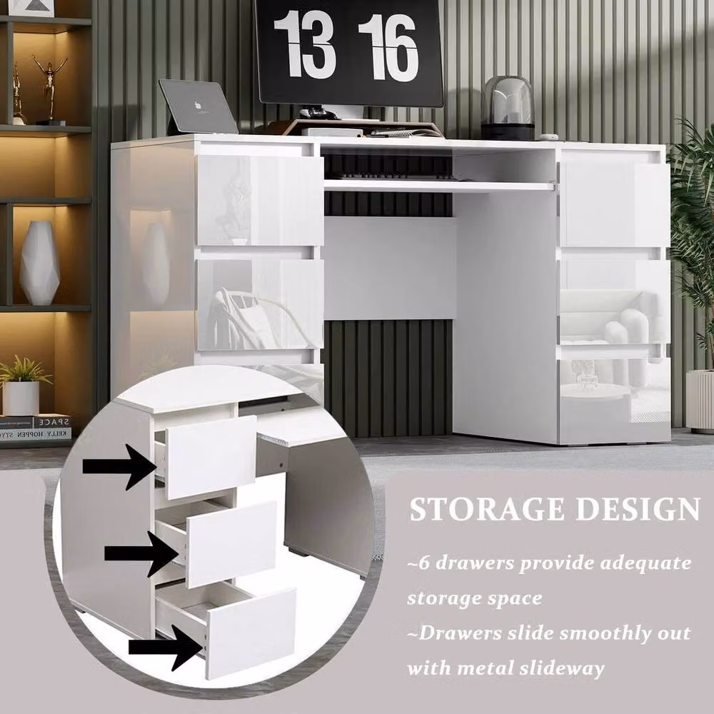 FORGEVIO White High Gloss Modern Dressing Table and Vanity Makeup Station – 4