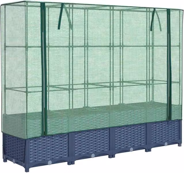 Berkfield Home Raised Bed with Greenhouse Cover in Dark Blue, W/D/H: 160 x 40 x 138 cm