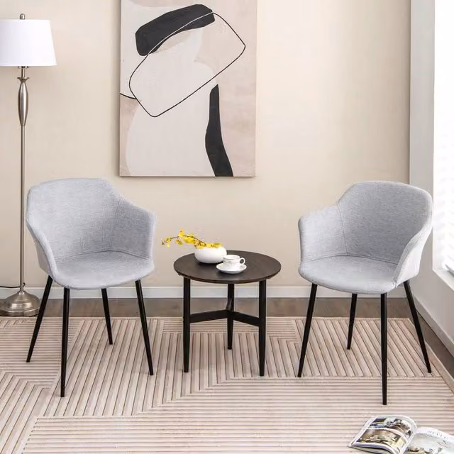 Costway Set of 2 Modern Upholstered Armless Accent Chairs in White Fabric with Black Metal Legs