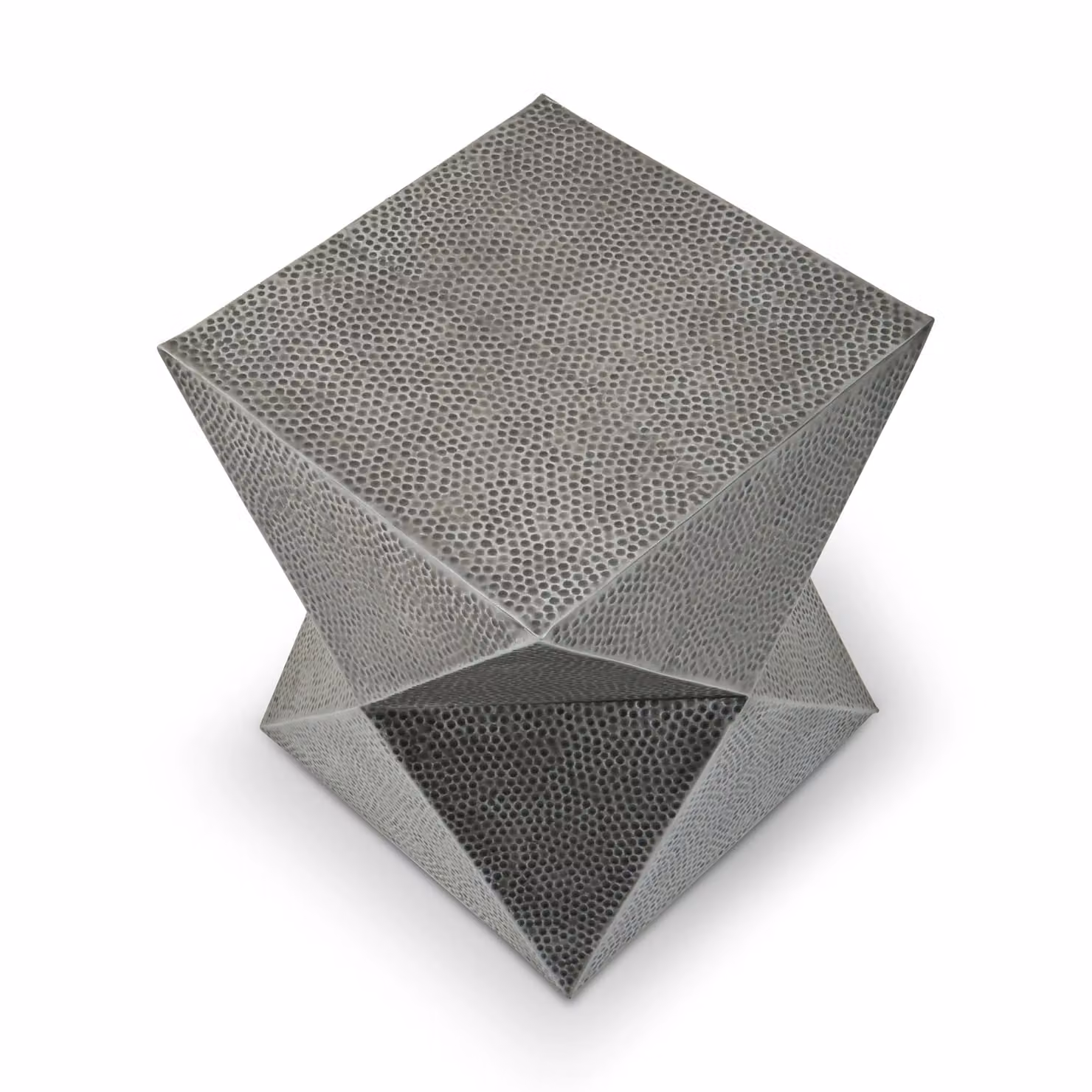 Orsina Modern Geometric Inverted Triangular Metal Stool in Grey with Antique Zinc Finish – 2