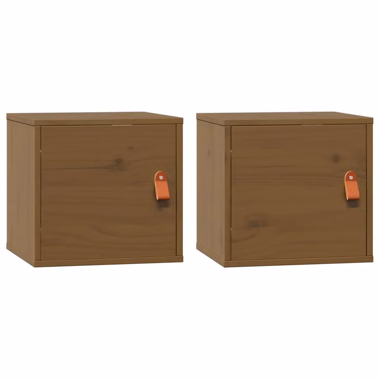 Berkfield Home Set of 2 Wall Mounted Cabinets in Honey Brown Solid Pine Wood, W/D/H: 31.5 x 30 x 30 cm