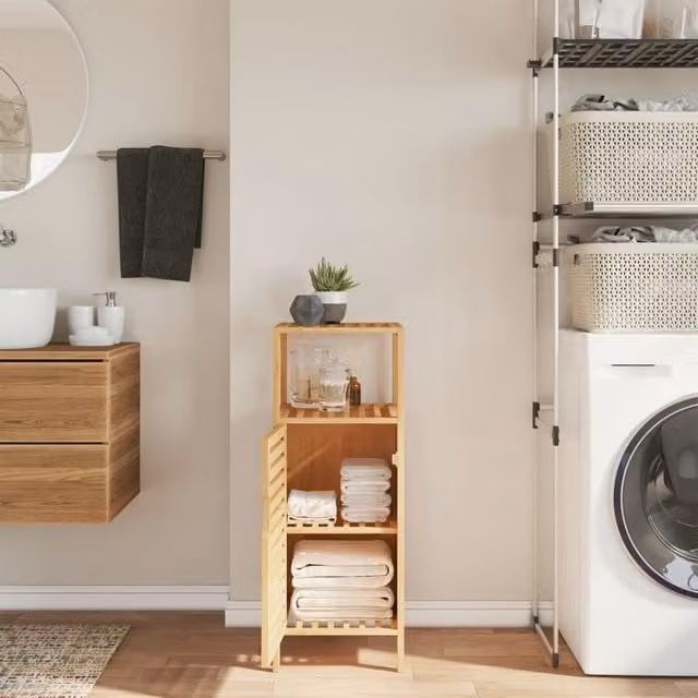 Berkfield Home Brown Bamboo Bathroom Cabinet with Internal Shelves and Open Shelf, W/D/H: 36 x 33 x 87 cm