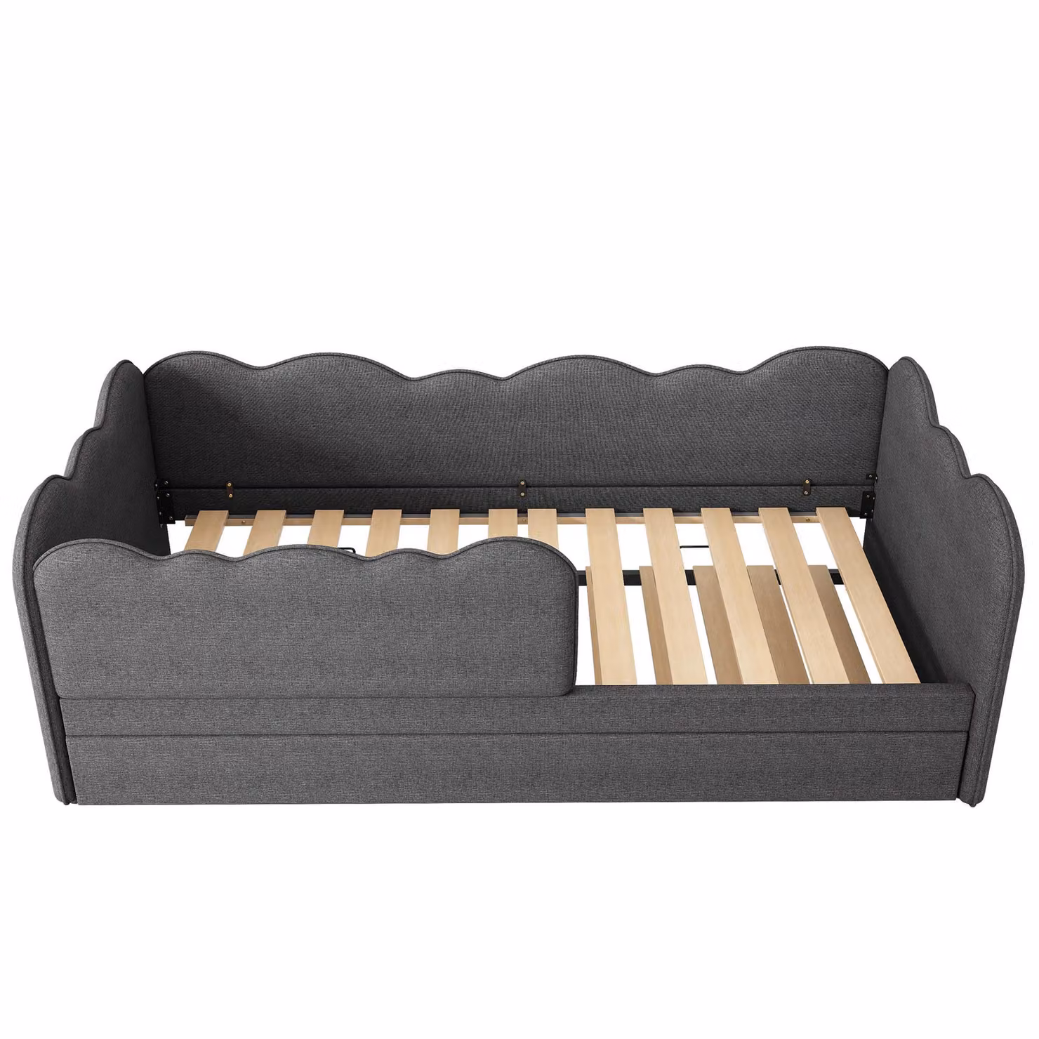 Aosom UK Grey Upholstered Daybed with Pull-Out Trundle and Removable Front Rail, W: 99 cm, D: 197 cm, H: 70 cm – 2