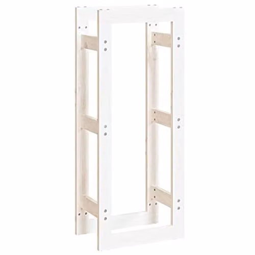 vidaXL White Rustic Pine Wood Firewood Rack, W/D/H: 41 x 25 x 100 cm