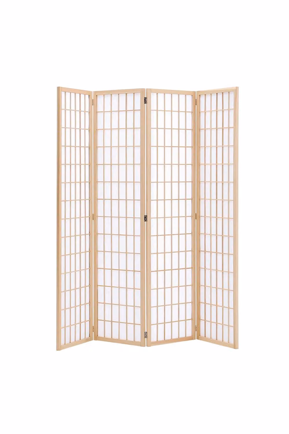 Living and Home 4-Panel Natural Solid Wood Folding Room Divider Screen in Brown and Beige – 2