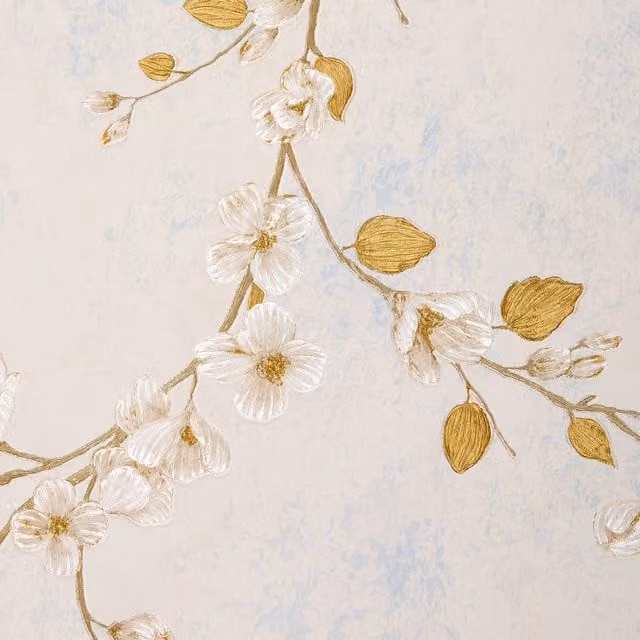 Livingandhome Vintage 3D Embossed Floral Botanical Non-Woven Wallpaper Roll in Beige and Blue