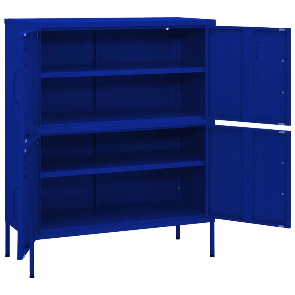 Berkfield Home Freestanding Metal Storage Cabinet in Navy Blue, W/D/H: 80 x 35 x 101.5 cm – 4