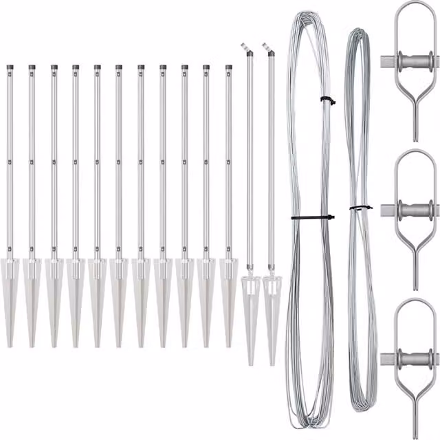 Berkfield Home Set of 13 Round Silver Galvanised Steel Fence Posts