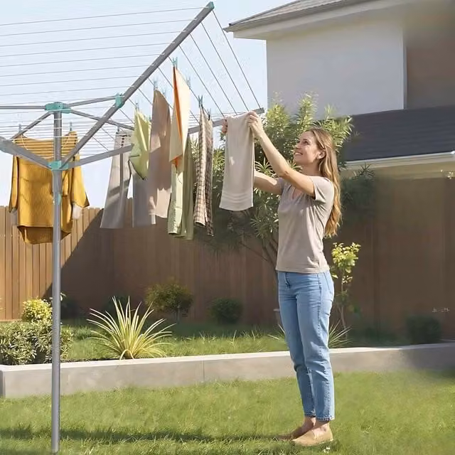 The Bazaarist Rotary Washing Line with Cover and Peg Clips in Silver