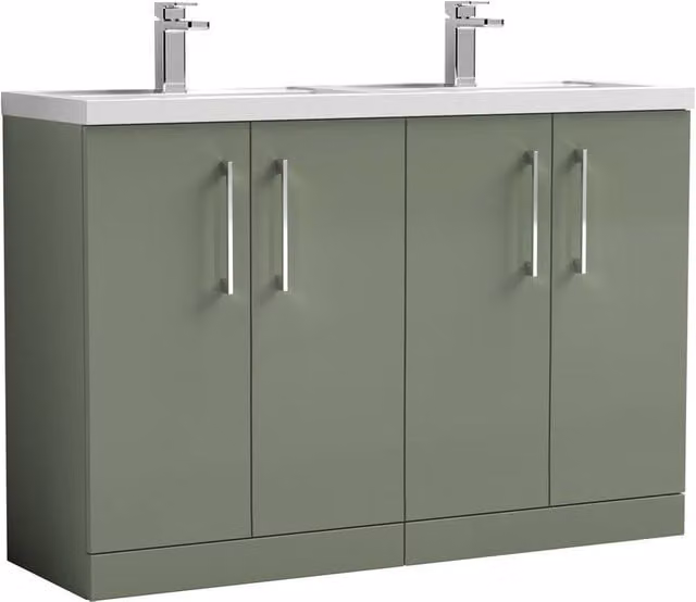 Balterley Level 4 Door Floor Standing Double Basin Bathroom Unit in Satin Green, Width: 120.5 cm – 1