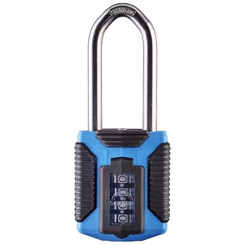 Squire CP50 Heavy Duty 4 Wheel Combination Padlock with All Terrain Marine Long Steel Shackle in Blue