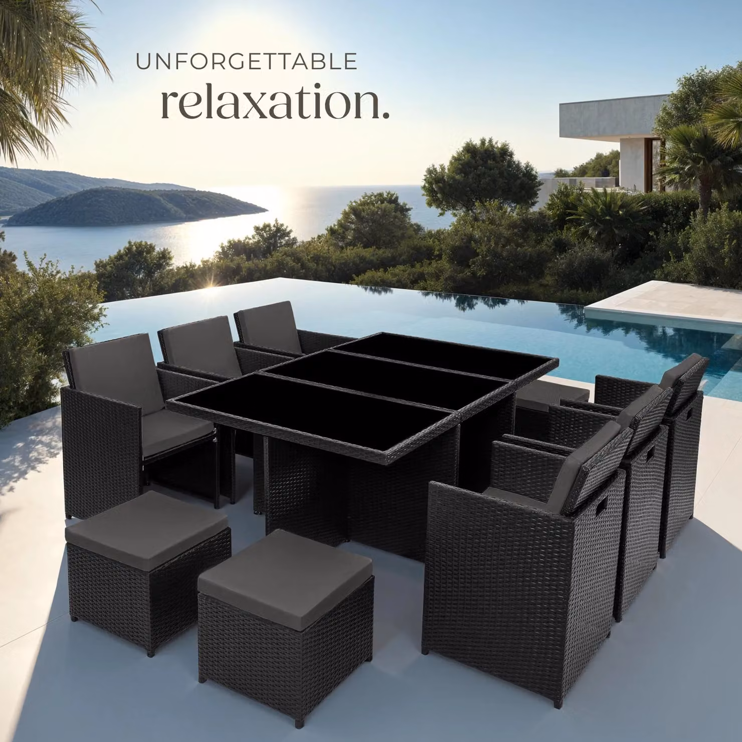 tectake New York Garden Table and Chairs Set in Black Rattan – 6