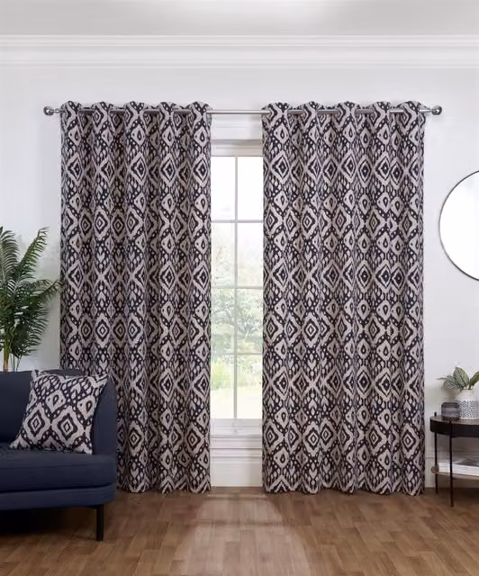 Sundour Marrakech Blue and Beige Graphic Eyelet Curtains, Width: 229 cm, Drop: 183 cm