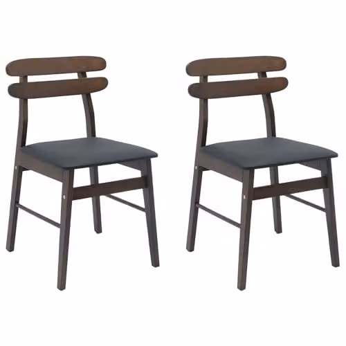 vidaXL Set of 2 Dining Chairs in Black and Light Brown Solid Rubberwood with Synthetic Leather