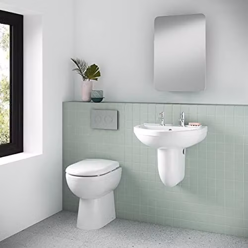 Nuie White Ceramic Wall Hung Bathroom Sink Basin with Semi Pedestal, W: 55.0 cm, D: 49.5 cm, H: 44.5 cm – 2