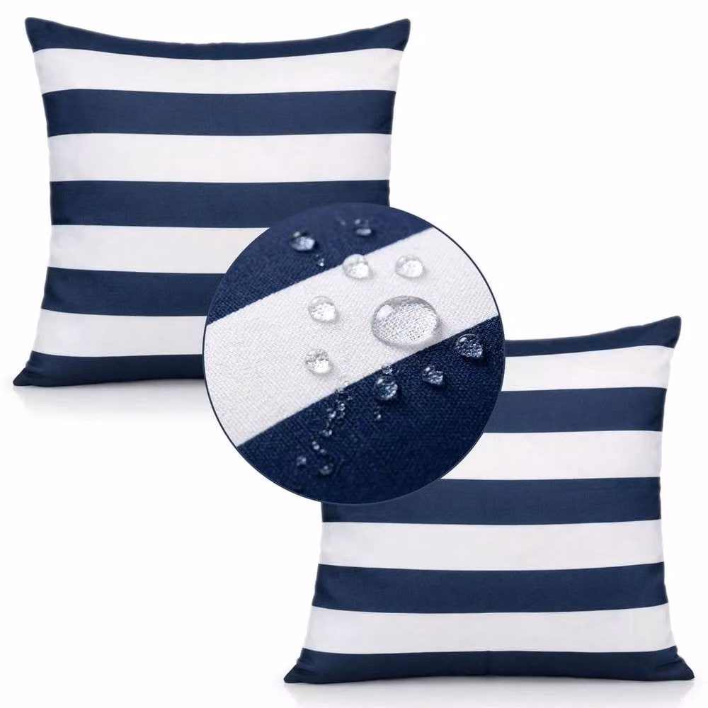 KORVIXA Set of 2 Blue Striped Square Cushion Inserts and Removable Washable Covers, W/D/H: 45 x 45 x 45 cm – 3