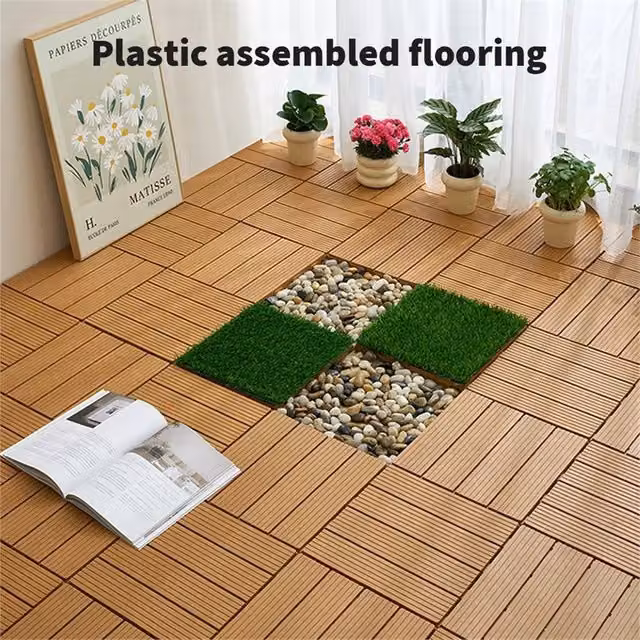 NESTLUNE 12-Pack Heavy Duty Anti-Slip Interlocking Deck Tiles, Beige, W: 1000 cm, D: 52 cm