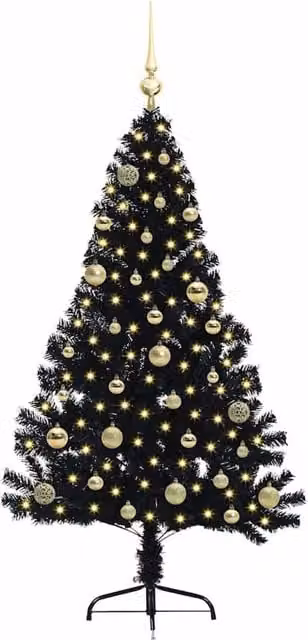 Berkfield Home Beautiful Pre-lit Artificial Christmas Tree in Black, Height: 150 cm – 1