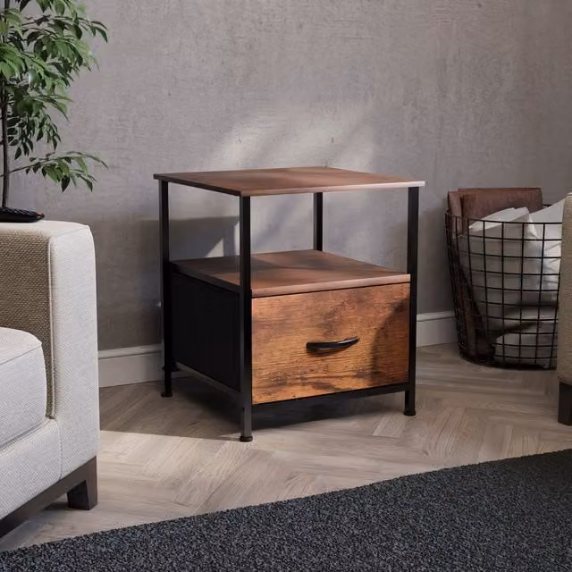Vida Designs Modern Brown Wood and Metal Bedside Table