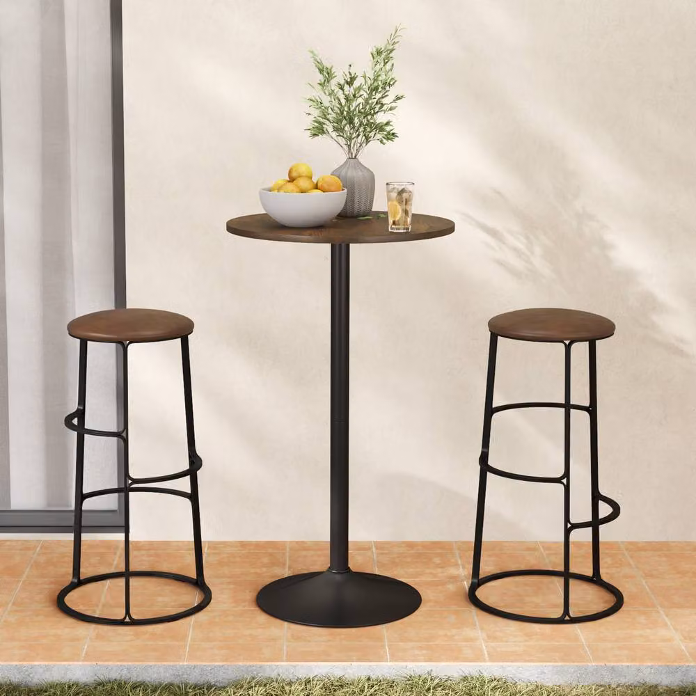 Costway Round Height Adjustable Bistro Table in Brown – 3