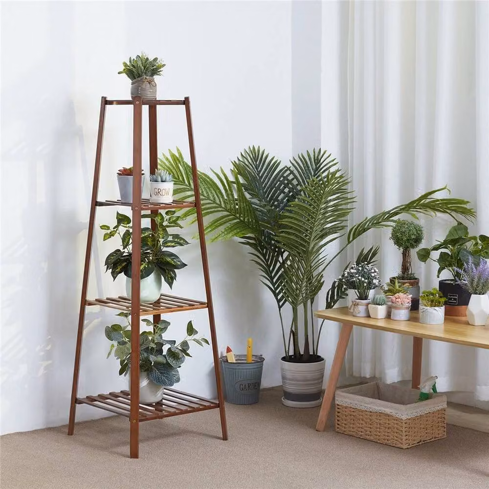NESTLUNE 3 Tier Tall Bamboo Plant Stand Flower Pot Display in Brown, H 100 cm x W 15 cm – 2
