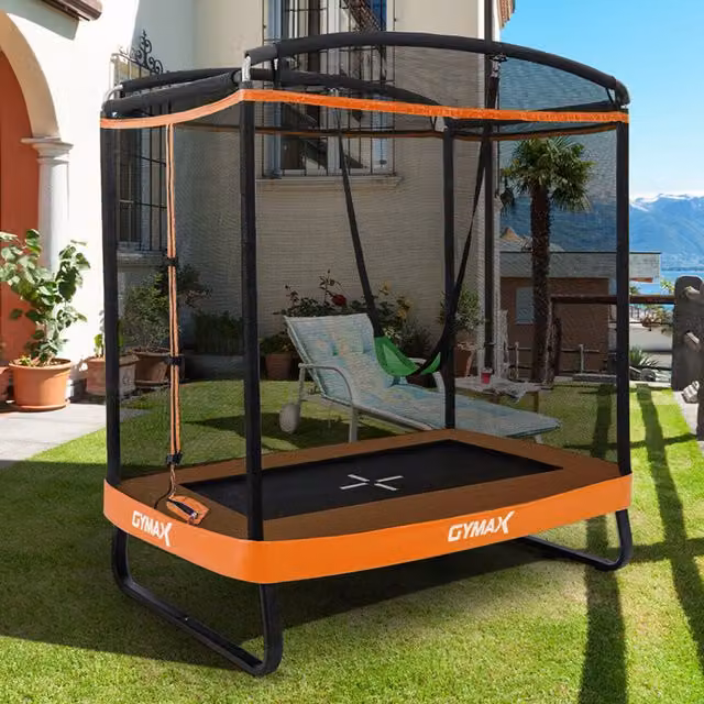 Costway 7FT Kids Mini Trampoline with Swing and Safety Net in Orange