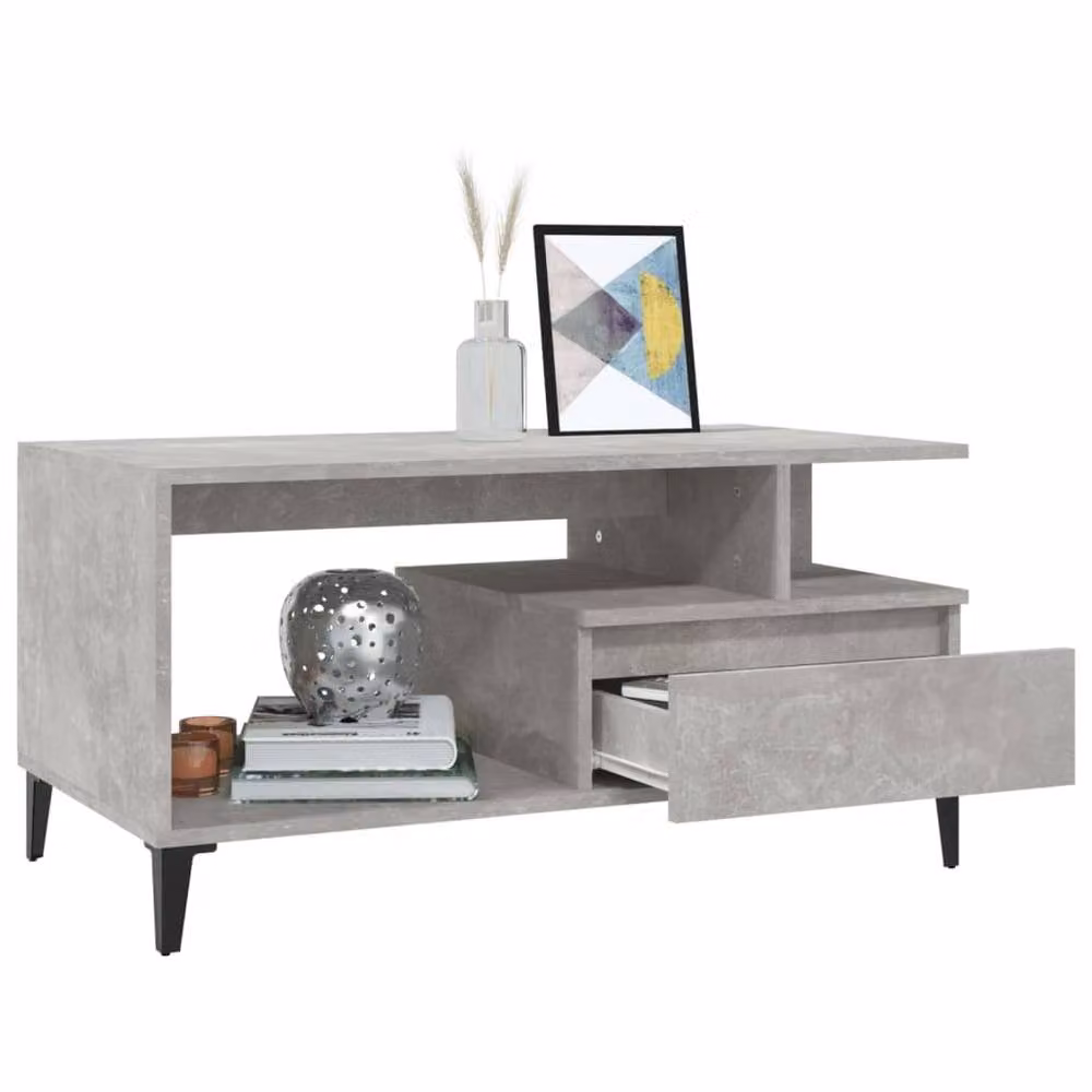 Berkfield Home Industrial Rectangular Coffee Table in Concrete Grey, W/D/H: 90 x 49 x 45 cm – 3