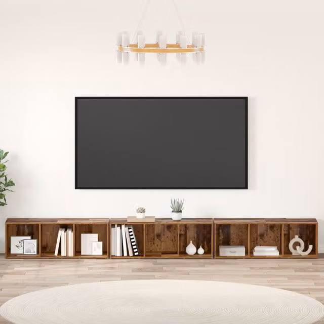 Berkfield Home 3-Piece Rustic TV Cabinet in Brown Engineered Wood, W/D/H: 37 x 35 x 107.5 cm