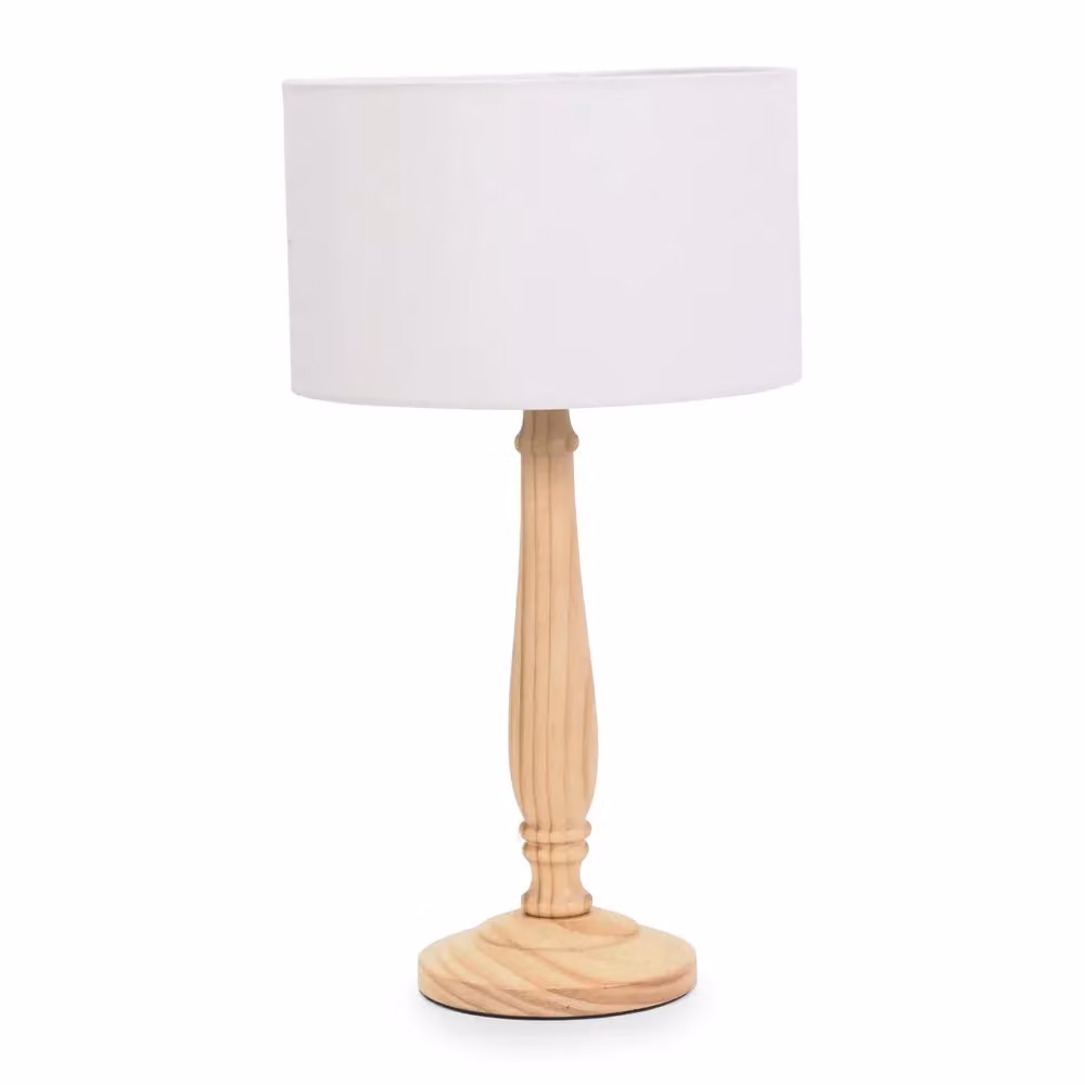 ValueLights Victoria Traditional Wood Table Lamp with White Fabric Drum Shade and LED Bulb – 2