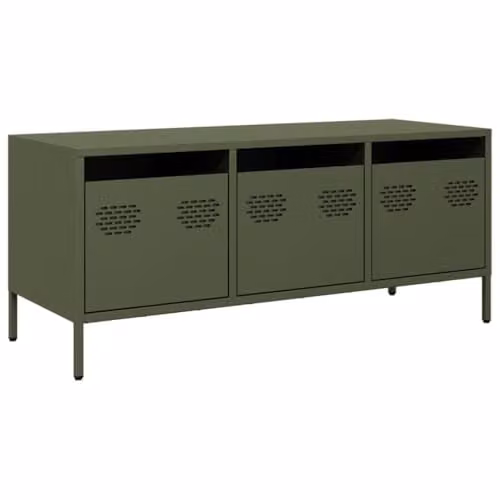 vidaXL Industrial Style TV Cabinet in Olive Green Matt Metal, W: 101.5 cm, H: 43.5 cm, D: 39.0 cm