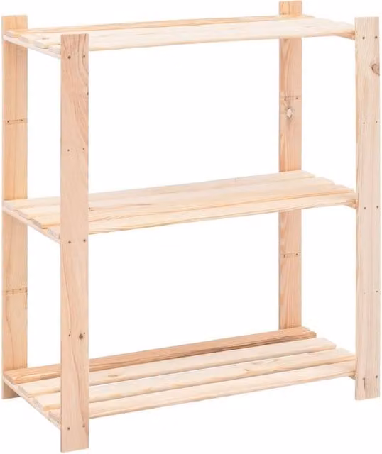 Berkfield Home 2-Piece Set of 3-Tier Solid Pinewood Storage Racks in Beige, W/D/H: 80 x 38 x 90 cm