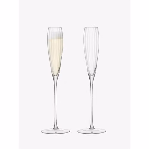 LSA International Aurelia Grand Champagne Flute Set of Two, Transparent Striped Glass, 165ml