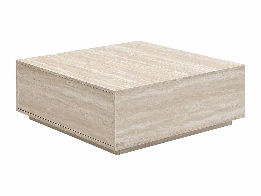 Vente-unique Coffee Table with 2 Drawers in Beige Travertine Effect MDF, W: 90 cm, D: 43 cm, H: 35 cm – 2