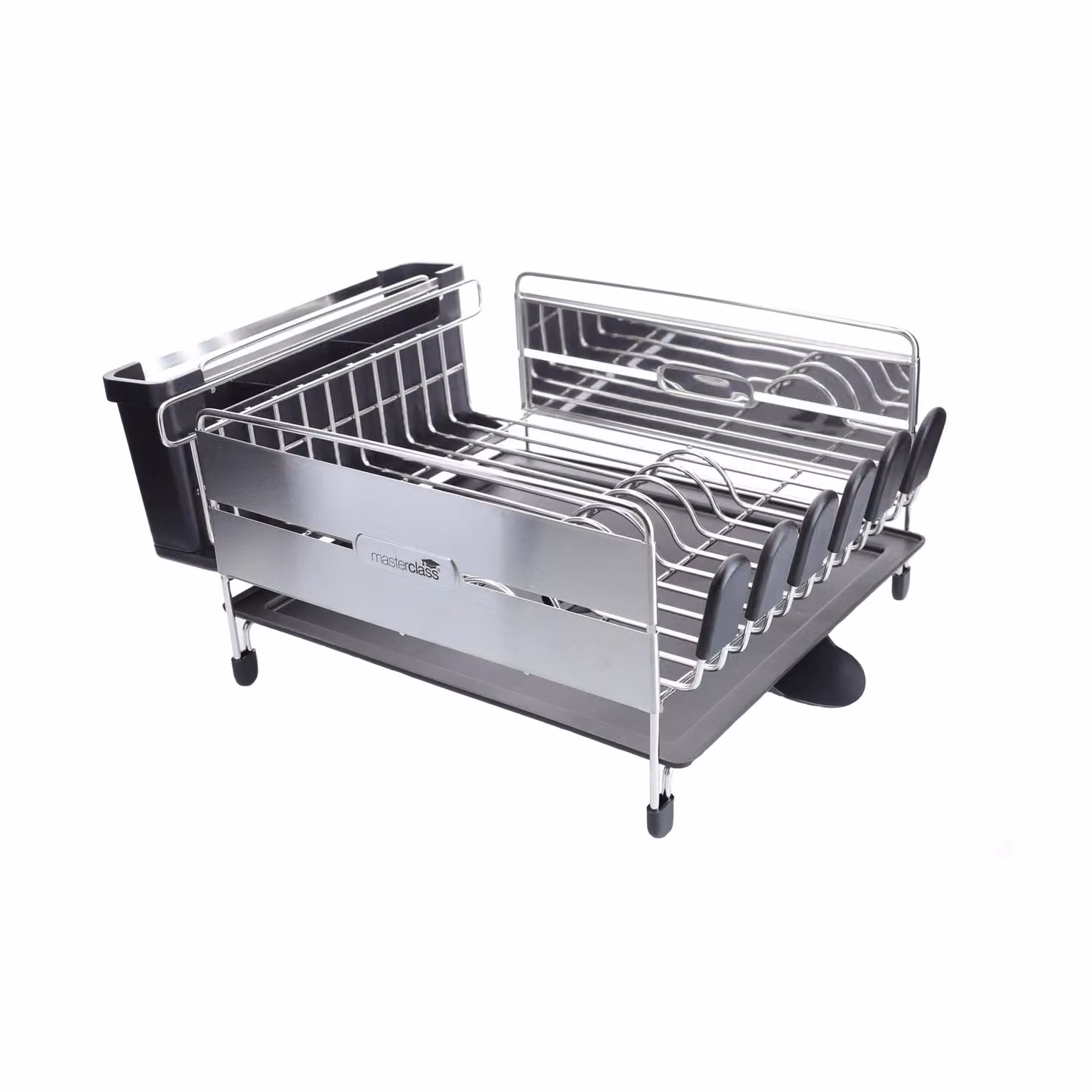 MasterClass Deluxe Stainless Steel Dish Drainer with Cutlery Holder, Cup Holder and Drip Tray in Grey – 5