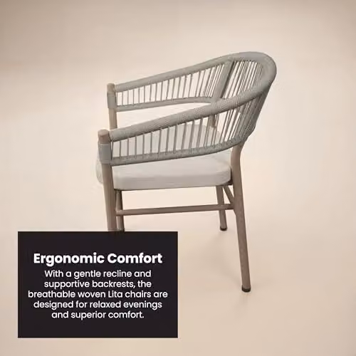 Solace+Co Hana Round Garden Dining Set with 4 Lita Chairs in White and Beige – 4