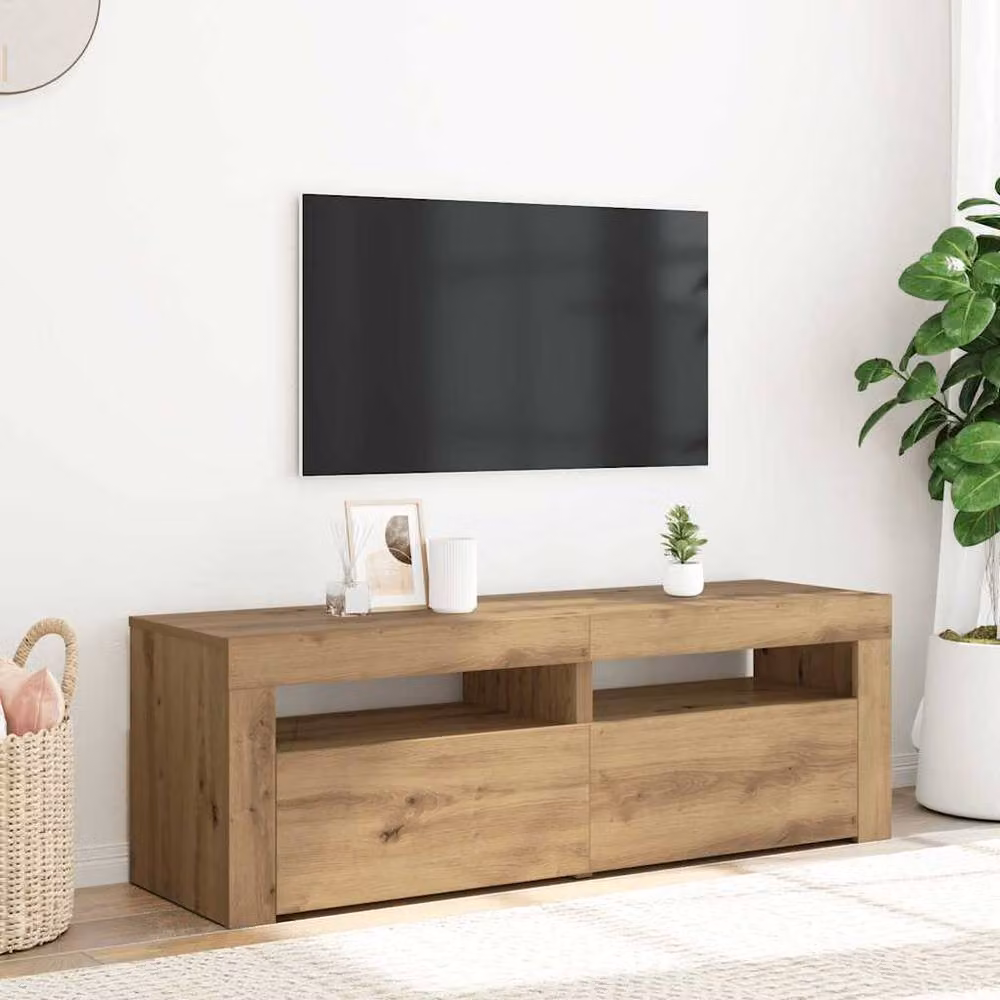 Berkfield Home Modern TV Cabinet with LED Lights in Artisan Oak Brown, W/D/H: 120 x 35 x 40 cm – 2