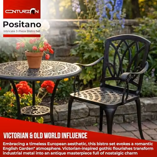 Centurion Supports Positano Black Lacquered Metal Garden and Patio Bistro Set with Table and 2 Chairs – 2