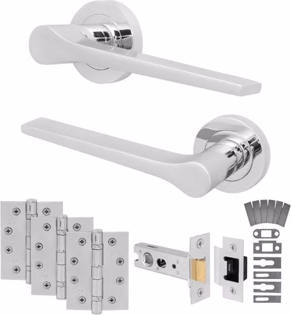 AFIT Polished Chrome Fire Door Handle Latch Set in Silver with Aluminium Hinge, 150 x 150 mm – 1