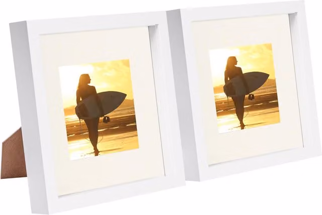 Nicola Spring Pack of 2 White 3D Box Photo Frames with Ivory Mount, W/H: 20.32 x 20.32 cm