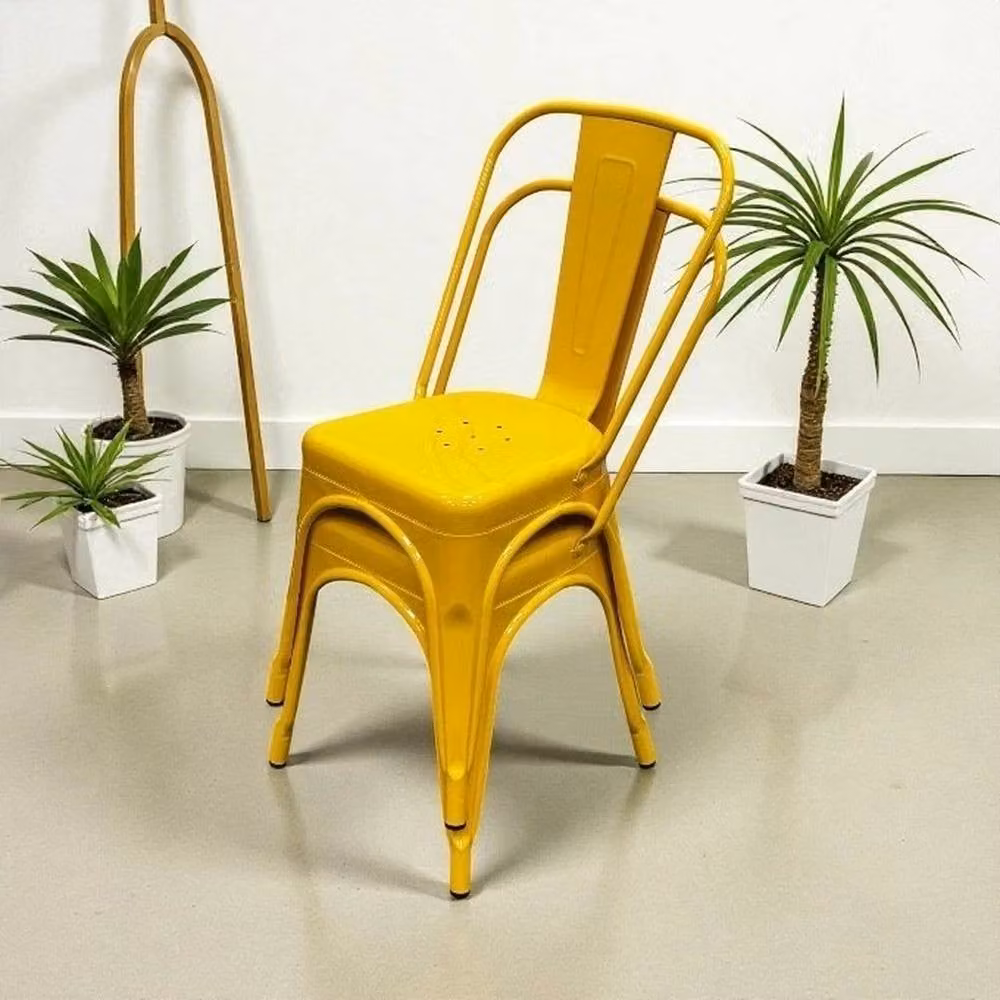 PAWNORA Set of 2 Yellow Metal Industrial Dining Chairs – 2