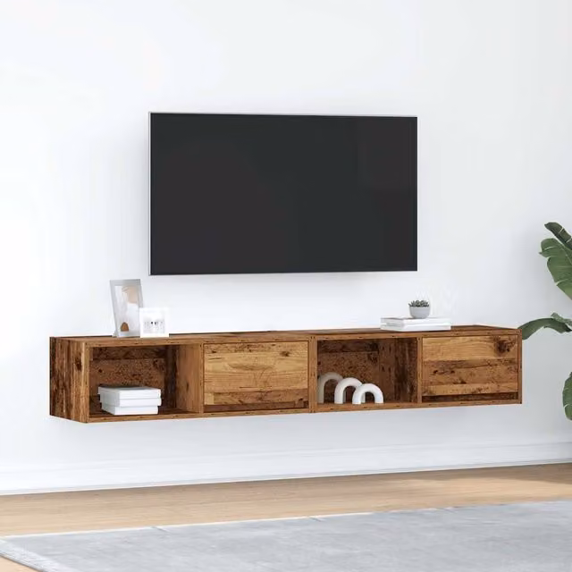 Berkfield Home Set of 2 Rustic Brown Engineered Wood TV Cabinets, W: 80 cm, D: 31 cm, H: 25.5 cm – 1