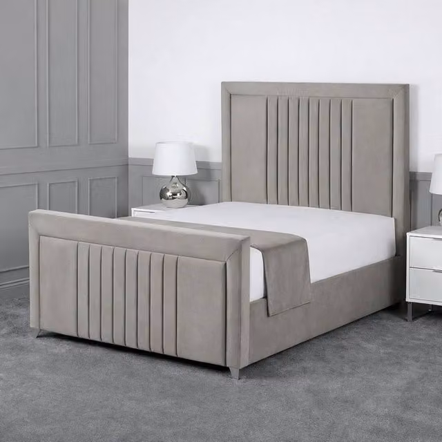 Living Comfort Bedz Celeste Upholstered Gas Lift Storage Bed in Light Grey, W/D/H: 200 x 200 cm