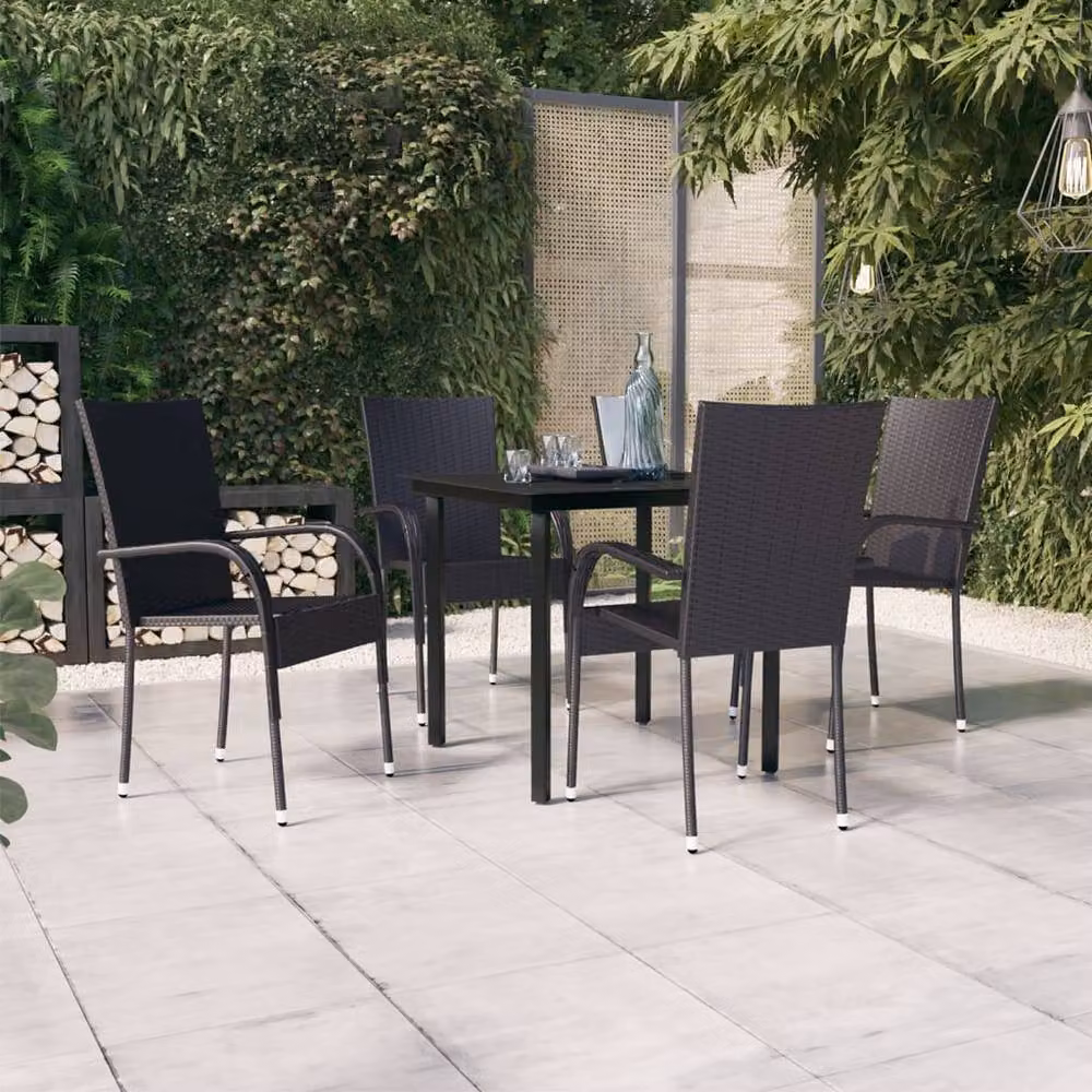 Berkfield Home 5 Piece Modern Outdoor Dining Set in Black with Glass Top and Powder Coated Steel Frame – 2