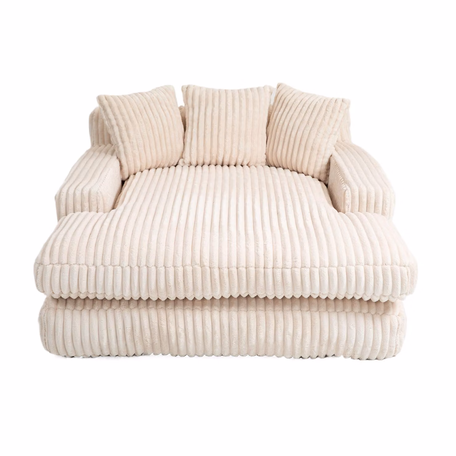 Aosom UK Oversized L-Shape Chaise Longue Sofa with 3 Throw Cushions and Shredded Memory Foam Seat, Beige, W/D/H: 125 x 155 x 63 cm – 2