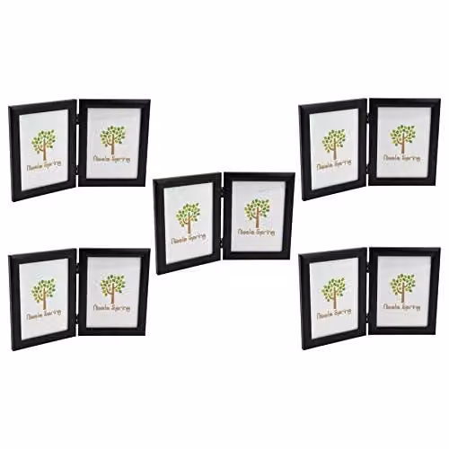Nicola Spring Pack of 5 Black Folding 2-Photo Frames, Fits 5 x 7 Inch Photos, Freestanding Rectangular Design – 1