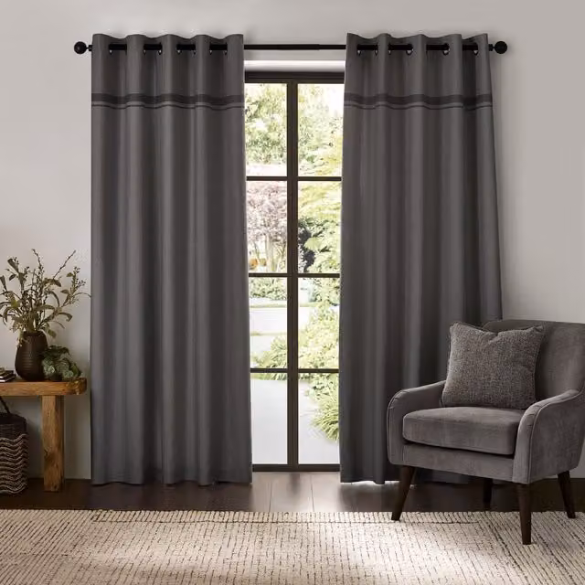 Catherine Lansfield Melville Striped Eyelet Curtains in Grey and Blue